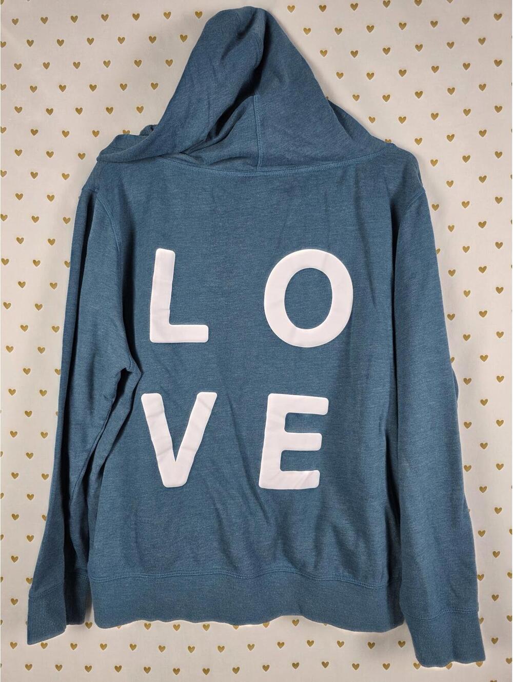 Victorias Secret Pink V Neck Pullover LOVE Hooded Sweater Jacket WINGS XL